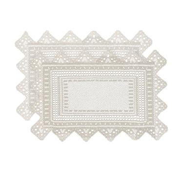 Imagem de Jayla 2 peças de jogo americano retangular de renda para mesas, tapetes de mesa bordados, vintage, crochê, floral, vintage, casamento, bege, 30 x 43 cm