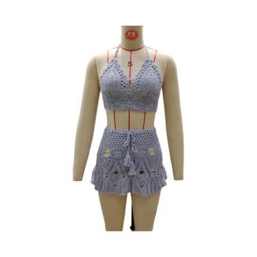 Imagem de Conjunto de Biquíni Crochê Feminino - Duas Peças com Saída de Praia, T