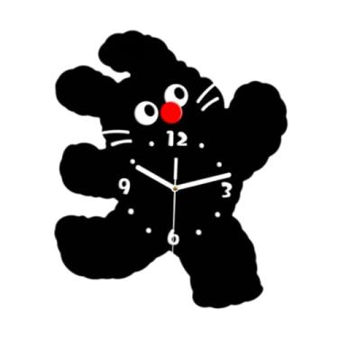 Imagem de IEUDNS Relógio de parede em formato de gato com desenho animado, relógio de pendurar, fácil, decoração artística, ornamento de baixo ruído para, Preto