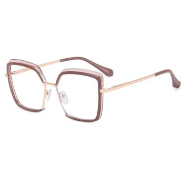 Imagem de Armação de óculos retrô transparente feminina, armação de metal com dobradiça de mola, masculina (café)