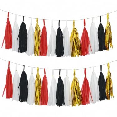 Imagem de AimtoHome Borla de papel ouro branco preto vermelho, pacote com 20, decorações de festa para aniversário, chá de bebê, jogo Sprot, formatura