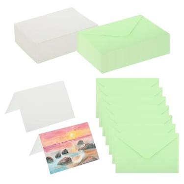 Imagem de PATIKIL Cartões de aquarela de algodão puro 10 x 15 cm, 100 conjuntos de cartões postais com envelopes 42 kg/250 g/m2 para pintura artística notas de agradecimento criativas, verde