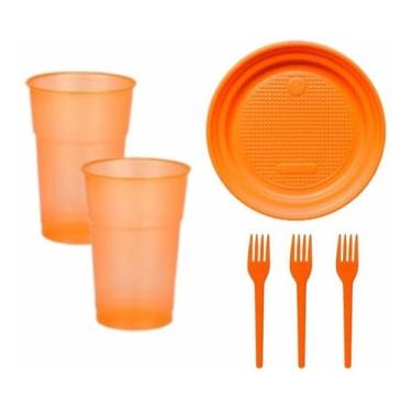 Imagem de Copo Neon + Pratinho + Garfinho Festa Neon Fluor 50 Cada - MariFesteir