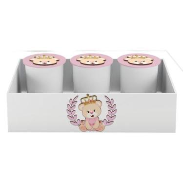 Imagem de Trio de Potes e Bandeja Kit Higiene MDF Ursa Coroa Menina - Neném na N