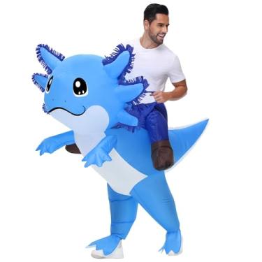 Imagem de Stegosaurus Fantasia inflável de axolote para adultos, fantasias de Halloween, fantasias de ar divertidas, passeio em axolotl, fantasia para cosplay, festa azul, Azul, One Size