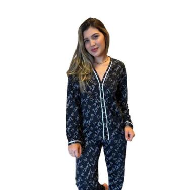 Imagem de Pijama Feminino Aberto Com Botões Estampado Roupa de Dormir Inverno Ma