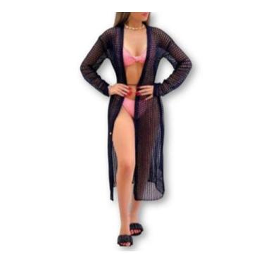 Imagem de Saída moda praia feminina tricot longa quimono manga longa moda estilo