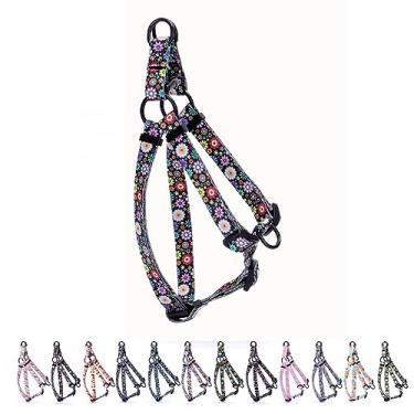 Imagem de Peitoral fofo para cães, estampa floral colorida, fivela de liberação rápida para animais de estimação, ajustável, para cães pequenos, médios, grandes, fêmeas, husky, pug bully, mastiff, preto, PP