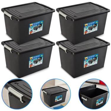 Imagem de Kit 4 Caixa Organizadora Container 56 L C/ Tampa e Trava Preta - Arqpl