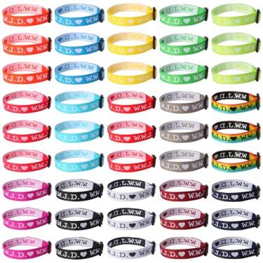 Imagem de Mersper Pacote de pulseiras WWJD com 45 peças, pulseiras ajustáveis cristãs feitas à mão, presentes cristãos para homens e mulheres, pulseira inspiradora What Would Jesus Do Webbing, Large, Algodão