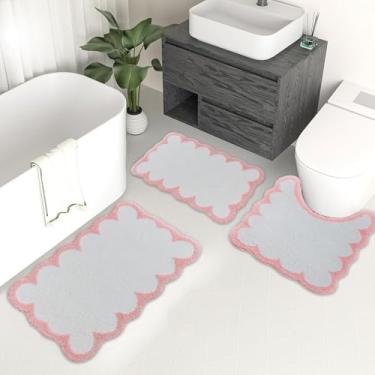 Imagem de Urltmaji Conjunto de 3 peças de tapetes de banheiro recortados, tapete de banho fofo antiderrapante com contorno em forma de U, de microfibra absorvente, de microfibra rosa, tapete de banheiro