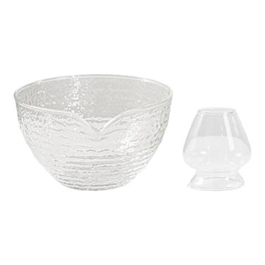 Imagem de WeiLaiKeQi Tigela de vidro japonesa para matcha e suporte para batedor, transparente, resistente, feito à mão, com bico de despejo de 530 ml, acessório para