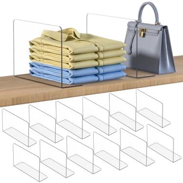 Imagem de OKPOW Divisórias de prateleira organizador de armário - 19 cm de altura x 30 cm de profundidade acrílico transparente resistente separado para bolsa de roupas - Economia de espaço ajustável, fácil