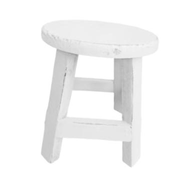 Imagem de IEUDNS Banco de madeira para plantas, suporte para vasos, redondo, pequeno, para plantas, prateleira para flores, para mesa, sala de estar, ambiente interno, Branco