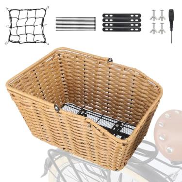 Imagem de MEGHNA Cesta De Bicicleta Traseira Portátil Trançada Com Rede Proteção E Suporte Removível Para Armazenamento Da Maioria Dos Tipos (Madeira - Rede)