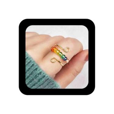 Imagem de Vacaonio Boho Anéis de humor ajustáveis com contas arco-íris contas anel fidget verão giratório colorido anel de punho para mulheres