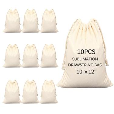 Imagem de OKBA Saco de cordão em branco de sublimação, bolsa de lona reutilizável, prensa térmica, artesanato, festa, casamento, natal, armazenamento, materiais de arte para festa em casa, com 10 peça
