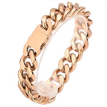 Imagem de ROWIN&CO Pulseira de elos cubanos de aço inoxidável masculino/feminino preto/18k/ouro/prata/azul/arco-íris, pulseira grossa, joia hip hop, corrente de elos cubanos, resistente e sem níquel, L: 15 mm,