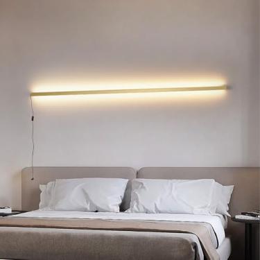 Imagem de Iluminação de parede longa LED com interruptor e plugue lâmpada de parede moderna simples de alumínio arandela de cabeceira plugue arandelas lineares para sala de estar quarto corredor corredor (luz