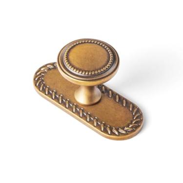 Imagem de Goo-Ki Pacote com 6 maçanetas de armário de latão antigo com placa traseira espaçador de puxador de gaveta de bronze vintage - puxador de barra de latão retrô, puxador de orifício único, ferragens de