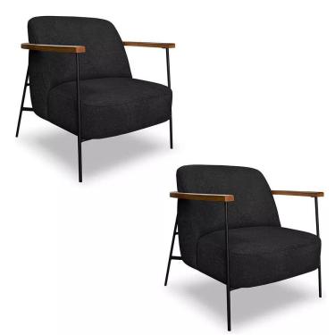 Imagem de Kit 2 Poltronas Decorativa Eros Linho Bouclê Com Base De Ferro Preto SSX Multicoisas Preto