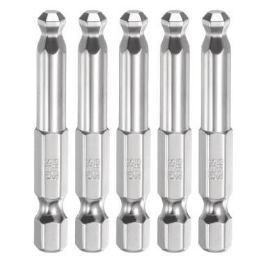 Imagem de HARFINGTON 5 peças de chave de fenda sextavada de ponta esférica H5 (5 mm) cabeça 1/10.2 cm haste sextavada 50 mm (2") de comprimento magnético S2 aço métrico chave de fenda chave de broca soquete