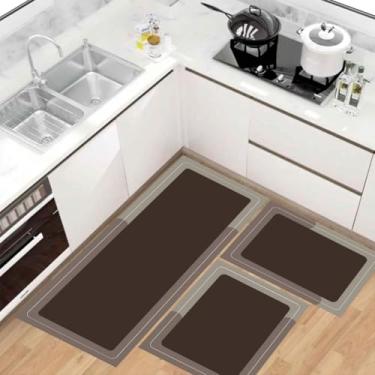 Imagem de Kit Tapete Passadeira de Cozinha Antiderrapante Absorvente (Detalhe Marrom Liso)
