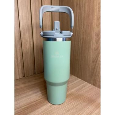 Imagem de Copo Térmico com Canudo 1,200ml com 2 Bicos e Alça (Verde)