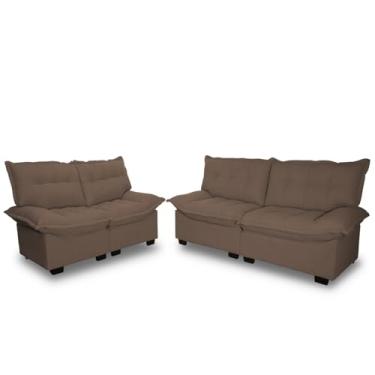 Imagem de Conjunto Sofá Coliseu 3 e 2 Lugares Linho Bouclê Cafe - King House