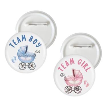Imagem de 10 peças de broches de botão de revelação de gênero de carrinho de bebê, alfinetes de crachá de time menino, menino, menino, menina, botão de broche azul ou rosa para chá de bebê/decoração de festa