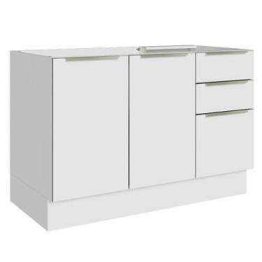 Imagem de Balcão Gabinete 120 Cm 2 Portas 3 Gavetas Branco/Branco - MADESA