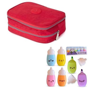 Imagem de Kit Estojo Escolar Lápis Nylon Ziper Resistente c/ Organizador De Lápis Mais Canetinhas Marca Texto