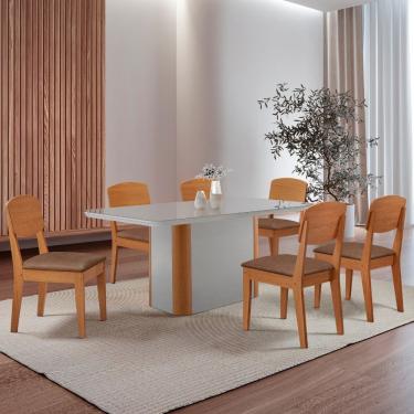 Imagem de Mesa De Jantar Isadora 180cm Tampo Mdf Vidro Com 6 Cadeiras Tork Naturale Serigrafia Of...