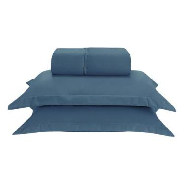 Imagem de Jogo de Lençol Basic Percal 300 fios Casal 3 Peças Marinho - Home Fern