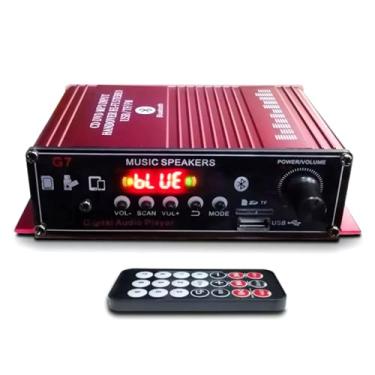 Imagem de Amplificador de potência de áudio DC 12V BT5.0 2-CH som estéreo duas entradas de microfone suporta cartão TF U Disk reprodução de áudio MP3