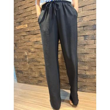 Imagem de Calça Feminina Pantalona Duna Wide Leg Com Elástico E Bolso - Tam. G -