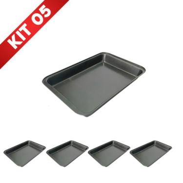 Imagem de Conjunto 5 Assadeiras Forma Teflon Retangular Antiaderente Bolo Pão To