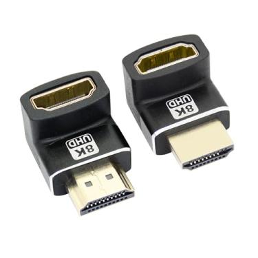 Imagem de Conector adaptador 8K HDMI 2.1 macho para fêmea ângulo descendente, banhado a ouro 90 graus 8K @60Hz, 4K @120Hz, HDR, para PC, laptop, HDTV etc - 1 par