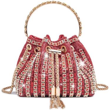 Imagem de BBTT.ful Bolsa feminina com strass brilhante para noite, bolsa de mão com glitter, para festas, formaturas, coquetéis, 2. Vermelho