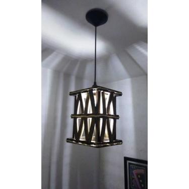 Imagem de Lustre luminária de teto de madeira rustico artesanal decoração sala q