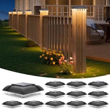 Imagem de Pacote com 12 lâmpadas solares para ambientes externos - Iluminação descendente à prova d'água para postes de madeira/vinil 4 x 4, brilho branco quente, ideal para bordas de deck/grades de escadas