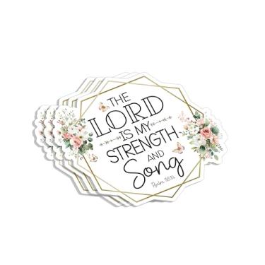 Imagem de (3 peças) O Senhor é minha força e música adesivo cristão versículo bíblico inspirador salmo 118:14 Jesus vinil decalques para copos Kindles Laptop garrafas de água livros telefone - tamanho 7,5 x 7,8