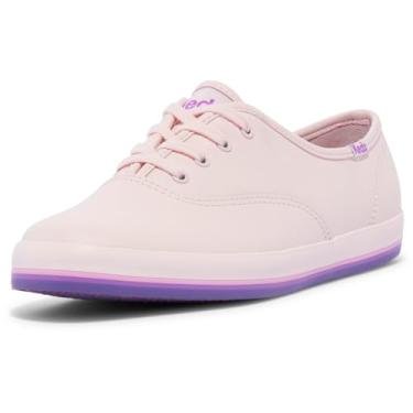 Imagem de Keds Tênis feminino Champion de couro com cadarço, Faixa Foxing na parte inferior rosa/roxa, 37