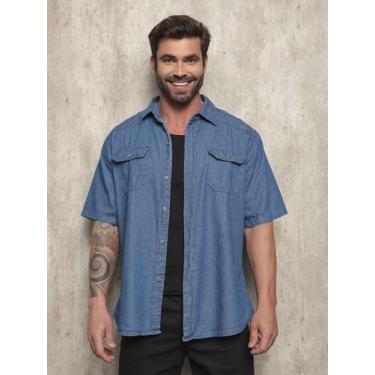 Imagem de Camisa Jeans Manga Curta com Bolsos Camisa Manga Curta Basico Masculin