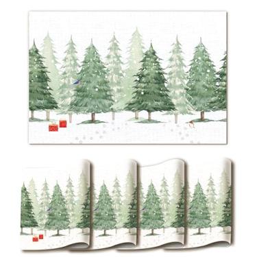 Imagem de Jogo americano de Natal, conjunto de 4, jogo americano de linho com estampa de árvore de Natal, 30 x 45 cm, tapetes de mesa de centro para jantar, fazenda, cozinha, festa, decoração de Natal - A08
