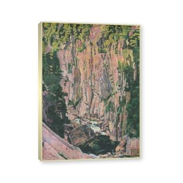 Imagem de Moldura de champanhe. Famosas pinturas a óleo, (Aare River Gorge) de Ferdinand Hodler, reprodução impressa em tela, arte de cenário para decoração de sala de estar. 40 x 56 cm - 15,7 x 20,1 pol