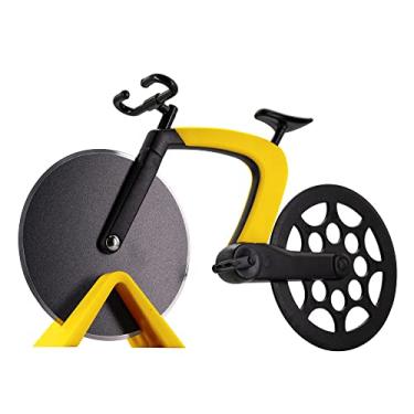 Imagem de Aijohnny Roda de cortador de pizza de bicicleta com suporte, faca de pizza robusta de aço inoxidável em forma de bicicleta de 6 cm, lâminas antiaderentes e afiadas, cortador de pizza engraçado