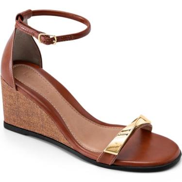 Imagem de Sandália Feminina Lumiss Anabela Bico Redondo Juta Enfeite Metalizado caramelo37