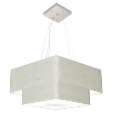 Imagem de Lustre Pendente Duplo Quadrado Vivare Md-4066 Cúpula Em Tecido 50x35cm Rustico Cinza - Bivolt