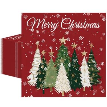 Imagem de 50 guardanapos de Natal 33 x 33 cm, guardanapos de papel de árvore de Natal descartáveis guardanapos de festa de almoço guardanapos de coquetel para decorações de festa de férias de inverno (árvore)